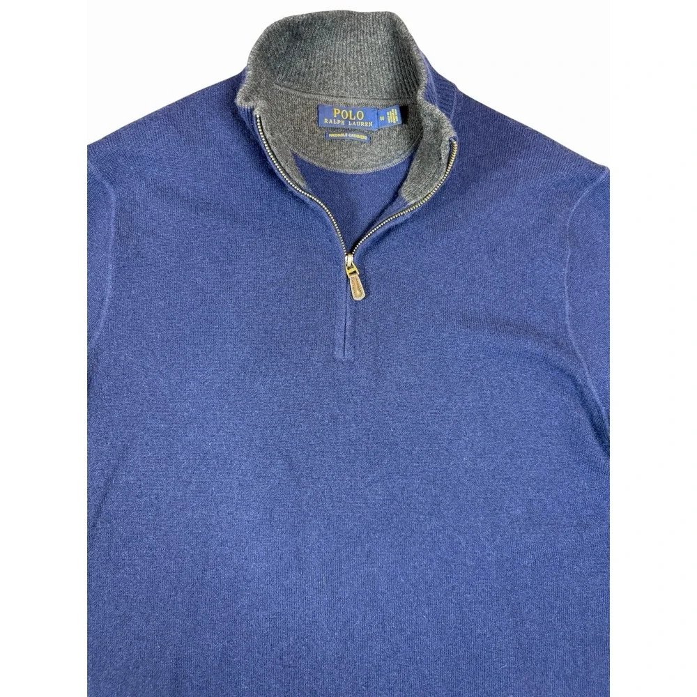Polo Ralph Lauren 1/4 Zip Sweater Mens M Blue Washable Cashmere Pullover